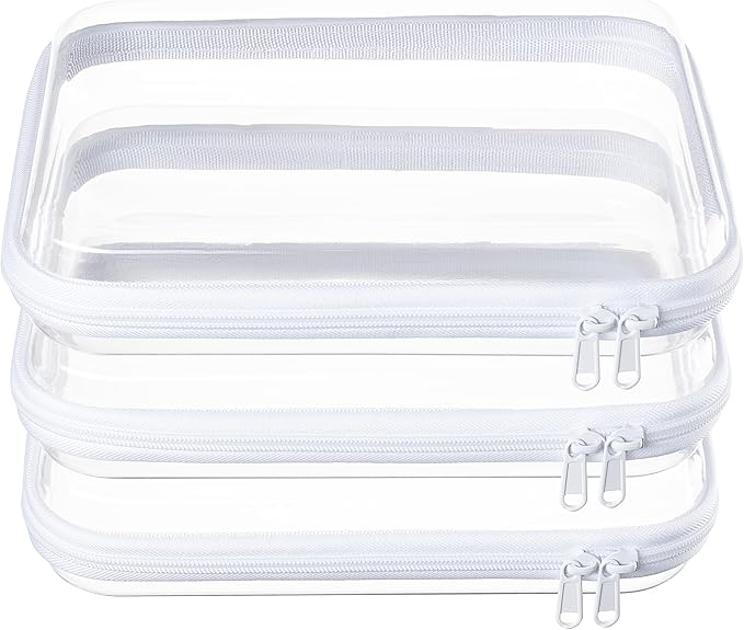 WELPIRT 3-Pack Medium Clear Hard Shell Zipper Pouches, Clear Zipper Bags, Hard Case Pouches for Purse & Diaper Bag Organizer,and Travel Essentials（3M）