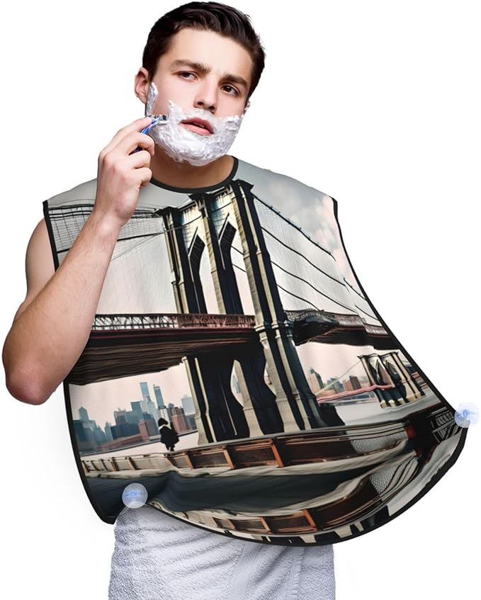 Brooklyn Bridge Print Beard Bib Shaving Apron, Beard Hair Trimming Cape Gift For Dad