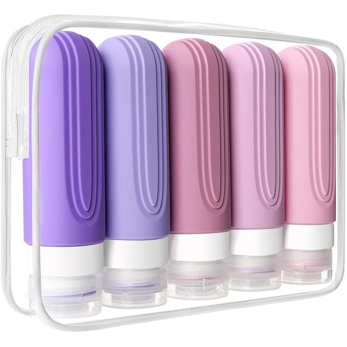 CHEODIN Travel Bottles for Toiletries, 5 Pack TSA Approved Travel Size Containers, 3oz Leak Proof Refillable Travel Accessories for Shampoo Conditioner, BPA Free Travel Bottles with Toiletry Bag