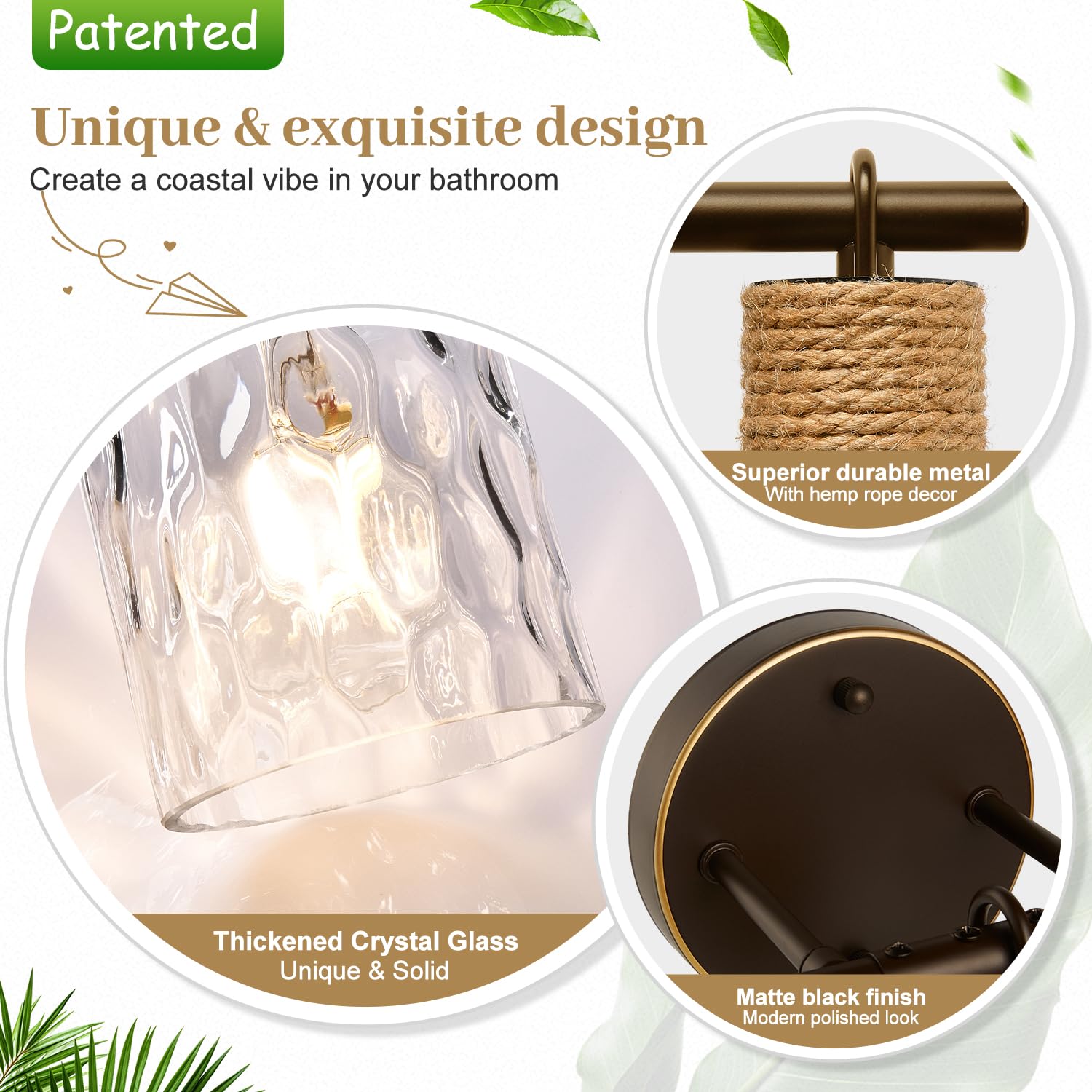 MOKATNG Bathroom Light Fixtures, 5-Light Coastal Vanity Lights with Crystal Glass Shade, Oil-Rubbed Bronze Bathroom Wall Lamp for Mirror Kitchen Hallway Cabinet
