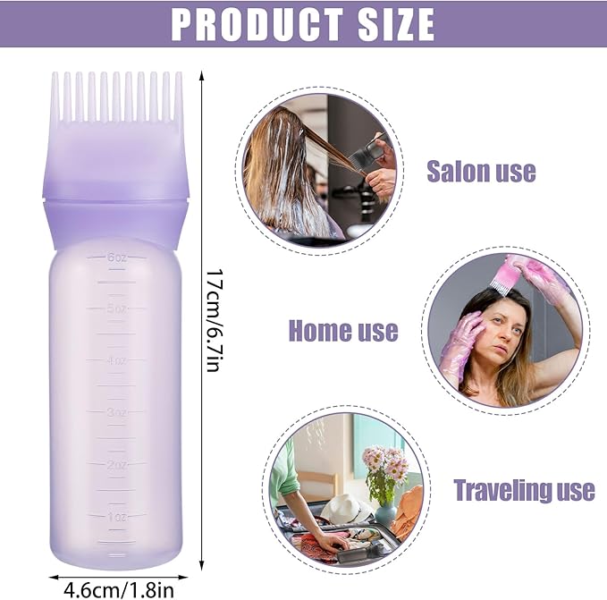 Pimoys 6Oz Root Comb Hair Dye Oil Applicator Bottles for Scalp, Purple