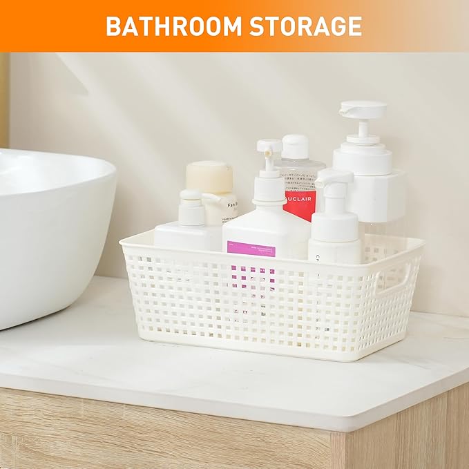 Anywish Plastic Storage Baskets With Lid, Storage Bins for Organizing, Stackable Decorative Containers for Shelves Drawers Desktop Closet Playroom Classroom Office, 10 Pack-White