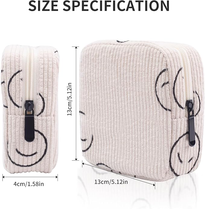Sanitary Napkin Storage Bag, Corduroy Period Bag for Women, Cute Portable Period Pouch with Zipper, Sanitary Pads Bag Tampons Holder for Purse, First Period