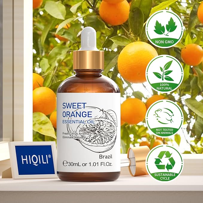 HIQILI Sweet Orange Essential Oil for Diffusers & Skin Care