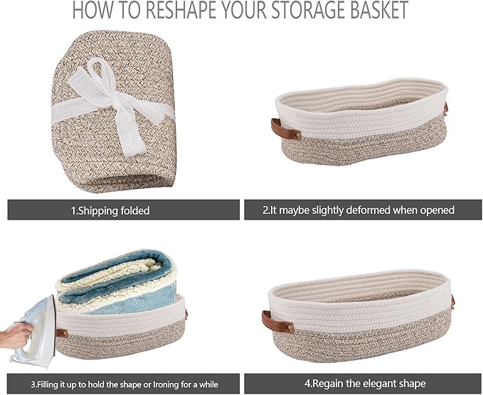 Oradrem 2 Pack Woven Storage Basket for Toilet Tank Top,Farmhouse Home Decor Organizing Basket for Bathroom,Table and Counter 13"x5.9"x4" Apricot Stitching White