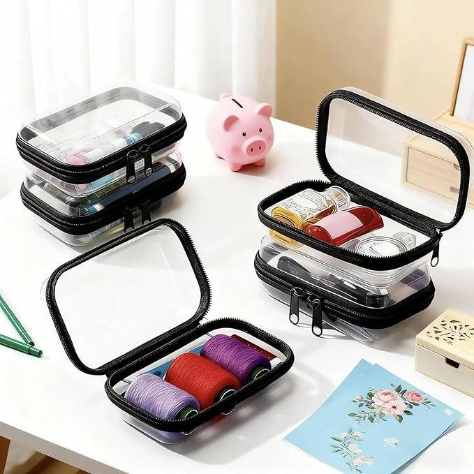 2 PCS Black Small Clear Hard Shell Zipper Case for Snacks & Cosmetic Tools