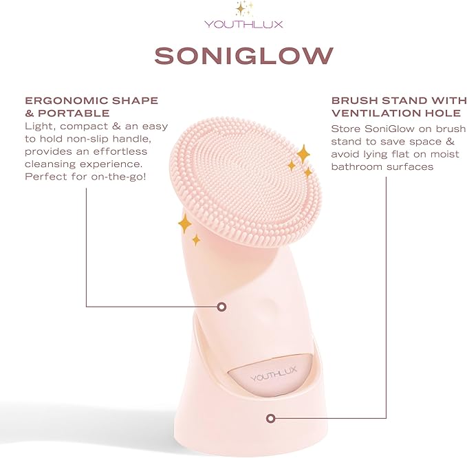 YOUTHLUX SoniGlow Silicone Face Scrubber/Facial Cleansing Brush – Electric Vibrating Skincare Scrubber Tool for Deep Pore Cleansing, Gentle Massage, Makeup Removal, Waterproof and Rechargeable (Pink)