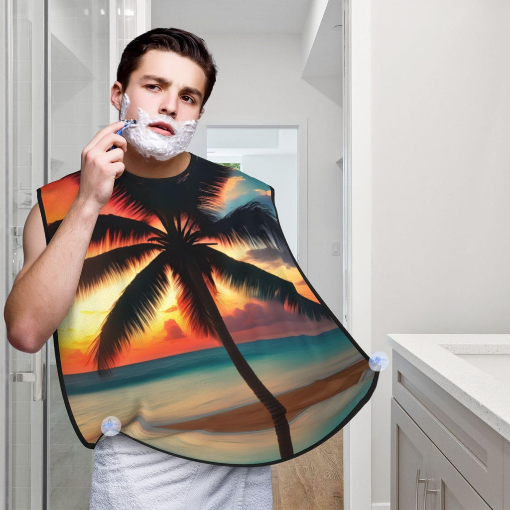 YQxwJL Tropical Beach Palm Tree Sunset Print Beard Bib Shaving Apron, Beard Hair Trimming Cape Gift For Dad