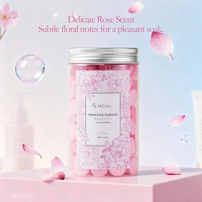 NOVAL Rose-Scented Foot Soak Tablets – 400g , Fast-Dissolve Pedicure Spa Salt Tablets – Cleanses & Moisturizes Feet