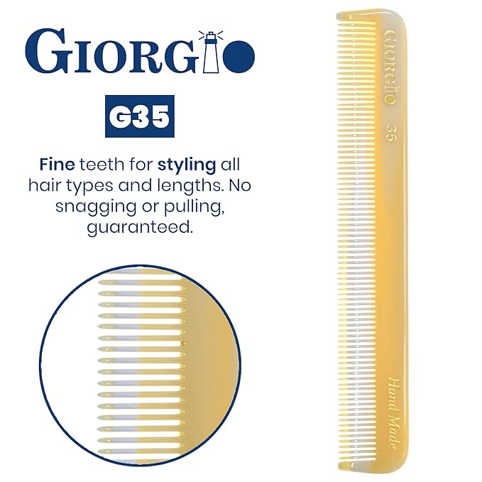 Giorgio G35 Handmade Fine Tooth Comb for Men, Mustache and Beard Comb for Everyday Grooming or Styling Hair, Saw Cut Travel Combs (4.6")