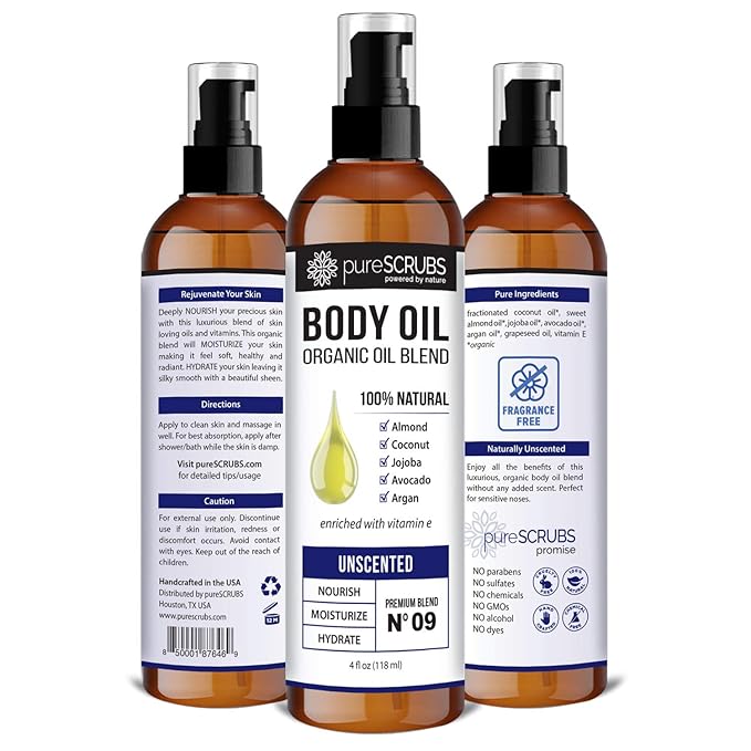 pureSCRUBS Ultra Moisturizing Unscented Body Oil for Dry Skin, 4 oz