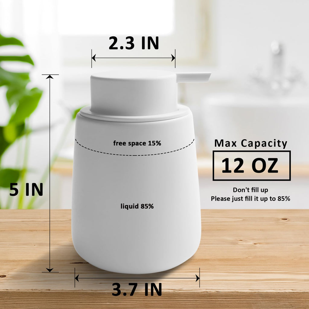 TOOZFO Soap Dispenser Ceramic with Easy-to-Press Pump Hand Lotion Liquid Dispenser for Shampoo Bathroom Kitchen 12 oz White