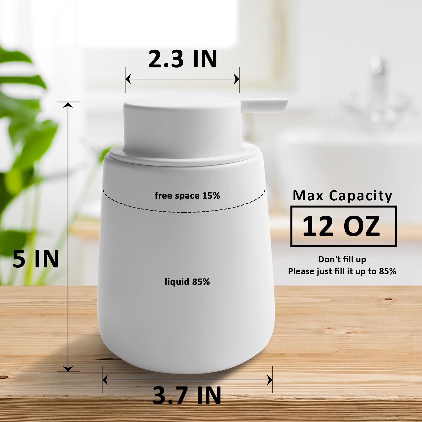 TOOZFO Soap Dispenser Ceramic with Easy-to-Press Pump Hand Lotion Liquid Dispenser for Shampoo Bathroom Kitchen 12 oz White