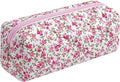 WHHJM Cute Floral Makeup Brush Bag Small Cotton Quilted Cosmetic Bag for Women Travel Toiletry Zipper Make Up Pouch (Red Floral)