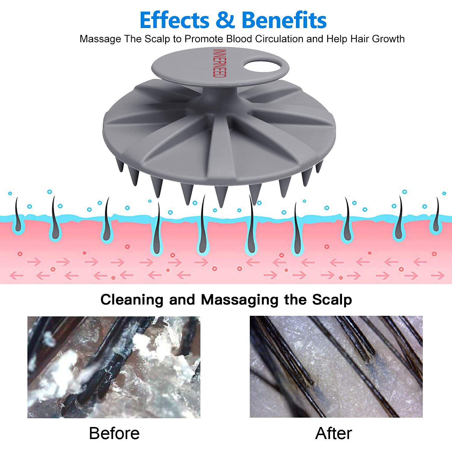 One-piece Silicone Scalp Massager Shampoo Brush Hair Wash Scrubber, Gray