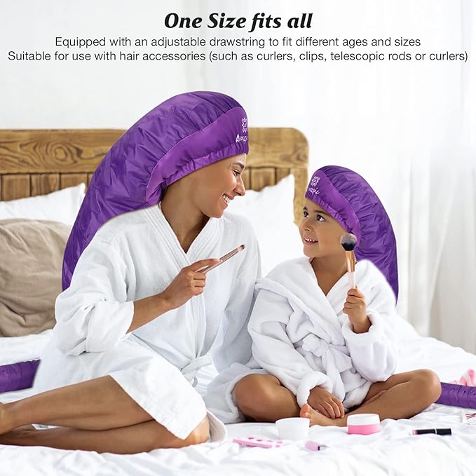Bonnet Hair Dryer Attachment - Bonnet Hood Dryer with Headband That Reduces Heat Around Ears and Neck, Use for Hair Styling, Hair Drying, Curling and Deep Conditioning (Purple)