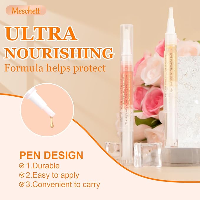 Meschett Cuticle Oil Pens with Nail File for Nail Care, 4PCS Nail Oil Pens with Natural Ingredients, Moisturizing Cuticle Oil for Fingernails and Toenails (Mix Flavors)