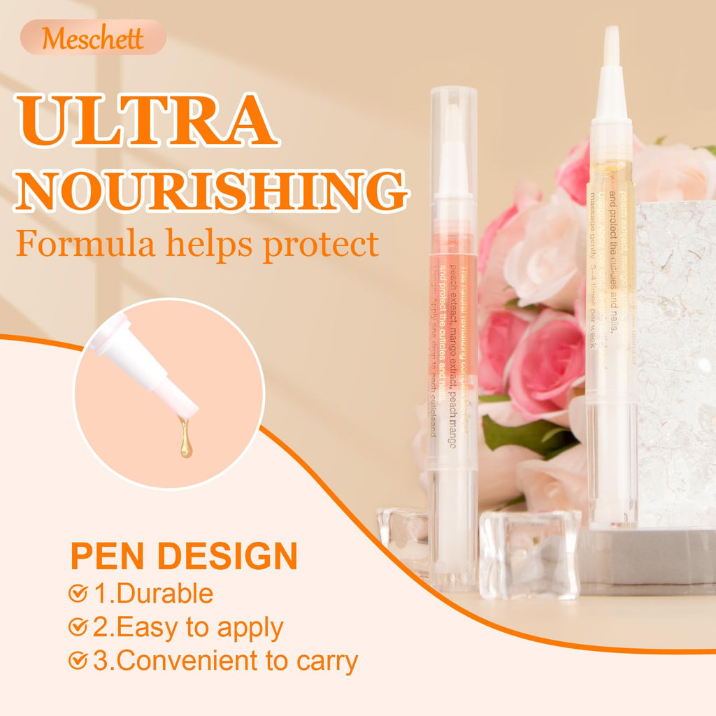 Meschett Cuticle Oil Pens with Nail File for Nail Care, 4PCS Nail Oil Pens with Natural Ingredients, Moisturizing Cuticle Oil for Fingernails and Toenails (Mix Flavors)