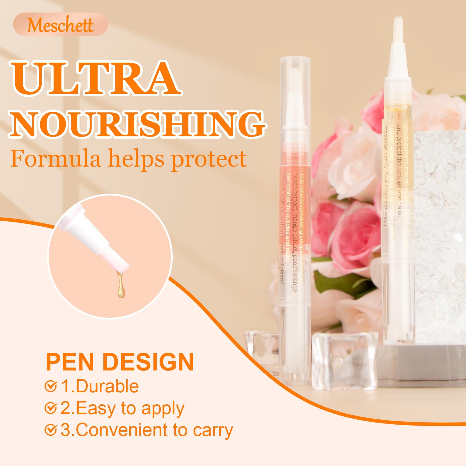 Meschett Cuticle Oil Pens with Nail File for Nail Care, 4PCS Nail Oil Pens with Natural Ingredients, Moisturizing Cuticle Oil for Fingernails and Toenails (Mix Flavors)