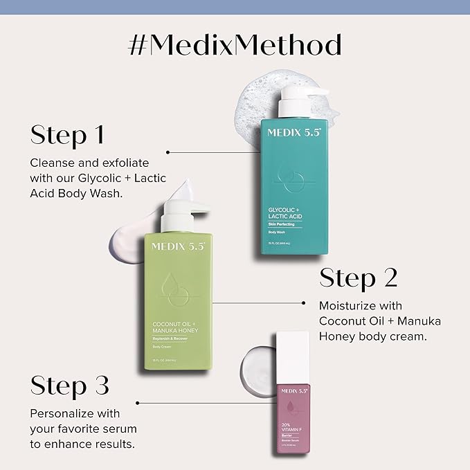 Medix 5.5 Men & Women Coconut Body Lotion + Manuka Honey Cream | Natural Coconut Oil Lotion | Moisturizer Cream Body Butter Skin Care Balm | Stretch Marks, Cellulite, & Dry Skin |15 Fl Oz