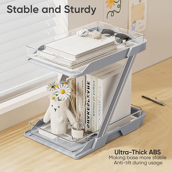 AUGBEAN 2 Pack Bathroom Organizers and Storage - Multi-Purpose,2-Tier Clear Pull Out Organization for Bathroom,Under Sink,Kitchen,Vanity,Countertop,Cabinet,Pantry & Medicine Cabinet,Grey