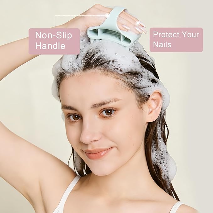 RHOS Shampoo Brush, Soft Silicone Scalp Scrubber, Scalp Massager for Wet & Dry Hair, Curved Vented Hair Scrubber for Dandruff Removal (Green)