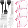 15 Pcs Highlight Cap with Dye Brushes Hair Highlighting Needles Crochet Hooks Dye Shawl, Salon Hair Coloring Highlighting Dye Tipping Cap Frosting Caps for Salon Dyeing Hairdressing Tool(Pink)