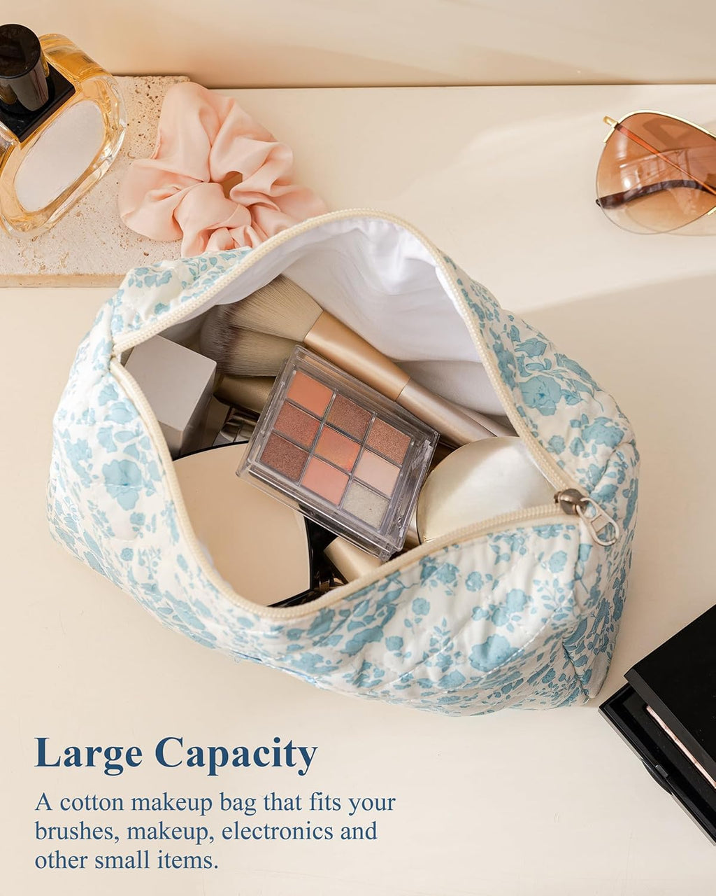 HBselect Initial Makeup Bag for Women Personalized Quilted Cosmetic Bag