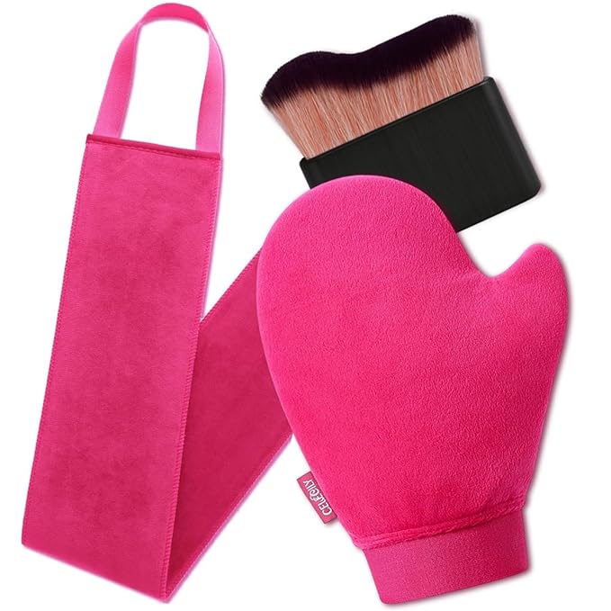 3 Pcs Streakless Self Tanning Mitt and Brush - Leakproof-lined Self Tanner Mitt, Black Self Tanning Brush for Self Tan Mitt Applicator, Self Tanner Brushes, Back Tanning Applicator, Tanning Glove