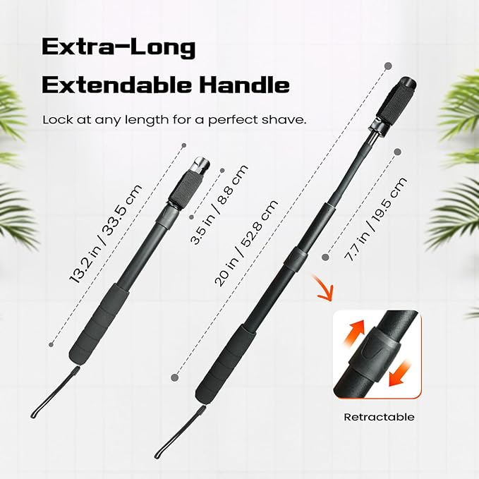 ETbyto Safety Razor Extension Handle with Adjustable Length for Leg Razor,Back Shaver for Men,Multi-Function Extension Shaver Handle can be Fitted Lotion Applicator,Hair Brush for Wet or Dry - Black