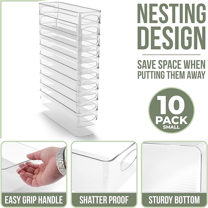 Sorbus 10-Pack Small Clear Plastic Organizing Bins – Clear Bins for Organizing, Refrigerator Organizers, Fridge Organizer, Pantry Storage, Kitchen Organizer, and Pantry Organizers and Storage Bins