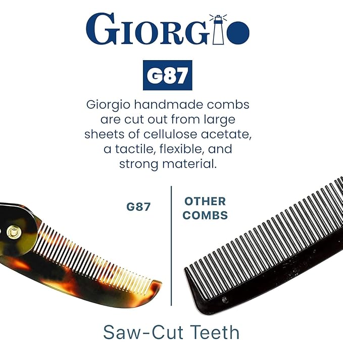 Giorgio G87 Small Fine Tooth Folding Mustache and Beard Comb for Men - Handmade, Saw-cut, Hand Polished Pocket Styling Combs for Everyday Grooming and Hair Care Tokyo (4.5")