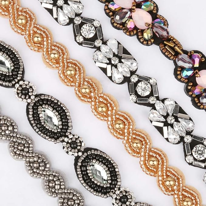 Teenitor 5 Pcs Elastic Beaded Headbands, Jewels Hairband Hat Bands, Crystal Rhinestone Headbands for Women