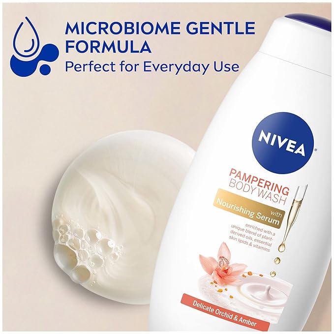 NIVEA Delicate Orchid and Amber Body Wash with Nourishing Serum, 20 Fl Oz Bottle