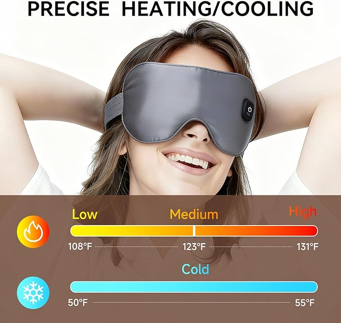 Vitelum Cordless Dual Cooling & Heating Eye Mask, Heated Eye Mask for Dry Eyes Relief, 3 Heat Settings, Washable Eye Cover, Warm Heating Pad for Stye Eye Treatment, Gel Pad for Puffy Eyes