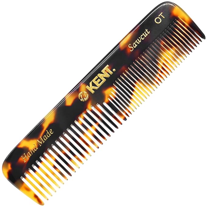Kent OT 4.5 Inch Small Graphite Double Tooth Hair Pocket Comb, Fine/Wide Tooth Comb For Grooming Styling Hair, Beard and Mustache, for Men, Women and Kids. Saw Cut Hand Polished. Handmade in England