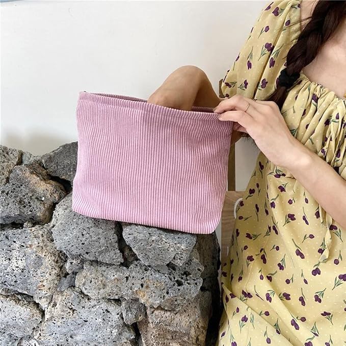 SxoSyo Corduroy Makeup Bags, Cosmetic Bag Purse, Pink