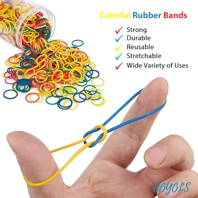 HOYOLS 1/2 Inch Small Rubber Bands for Hair Ties Assorted Rainbow Elastics Mini Reusable Rubberband for Braiding Colorful for Girl Supplies 1000pcs (S)
