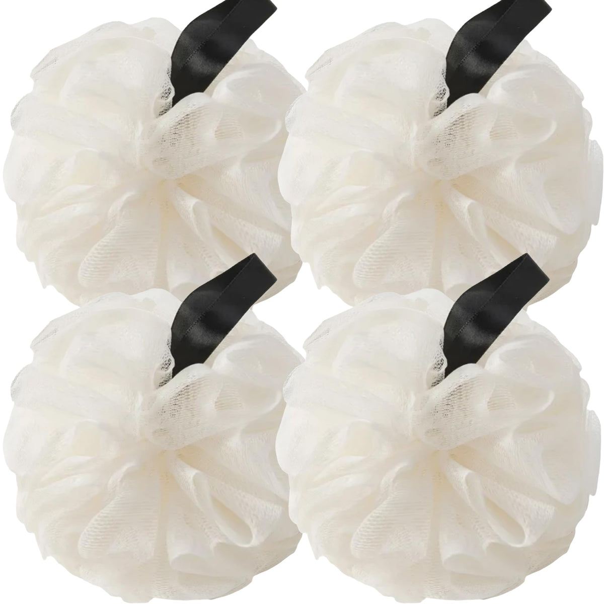 Loofah Sponges for Shower,Exfoliating Cleaning Bath Loofa Body Scrubber Balls for Women Men Washing,All Black 4 Pack