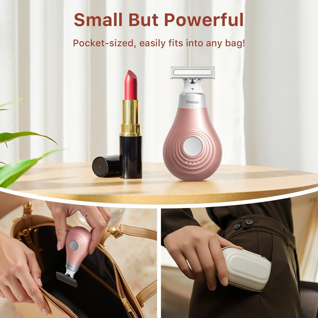 Trimcoo 2026 NEW Bikini Trimmer for Women - Small But Powerful Electric Razors, Intimate Pubic Hair/Lady Facial Painless Removal, USB-C Cordless Body Shaver for Trip, Replaceable Wet/Dry Blade, Gold