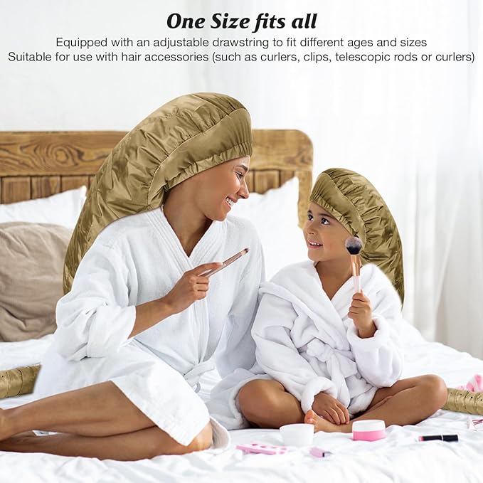 Bonnet Hair Dryer Attachment - Bonnet Hood Dryer with Headband That Reduces Heat Around Ears and Neck, Use for Hair Styling, Hair Drying, Curling and Deep Conditioning (Extended Version, Gold)