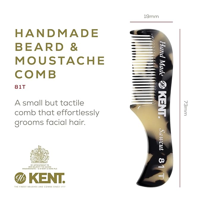 Kent Set Men's Hair Pocket Combs, 81T X-Small, 20T Fine Tooth Folding Comb. Best Hair, Beard and Mustache Grooming Kit for Travel and Home Care, Handmade in England
