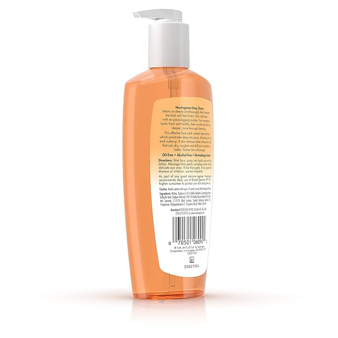 Neutrogena Deep Clean Daily Facial Cleanser with Beta Hydroxy Acid for Normal to Oily Skin, Alcohol-Free, Oil-Free & Non-Comedogenic, 6.7 fl. oz