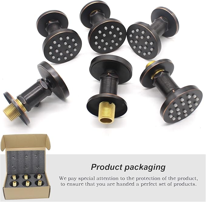 Solid Brass Shower Body Spray Jets with On Off Switch Oil Rubbed Bronze Round Shower Body Sprayer Massage Spa Wall Side Jet, Flow Can Be Controlled, Showerhead Can Swivel, 6 Pcs