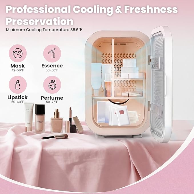 Kikihuose 22L Mini Skincare Fridge, Beauty Fridge for Cosmetic Storage, 44°F Intelligent Temperature Control, Personal Small Makeup Refrigerator for Bedroom, Dorm