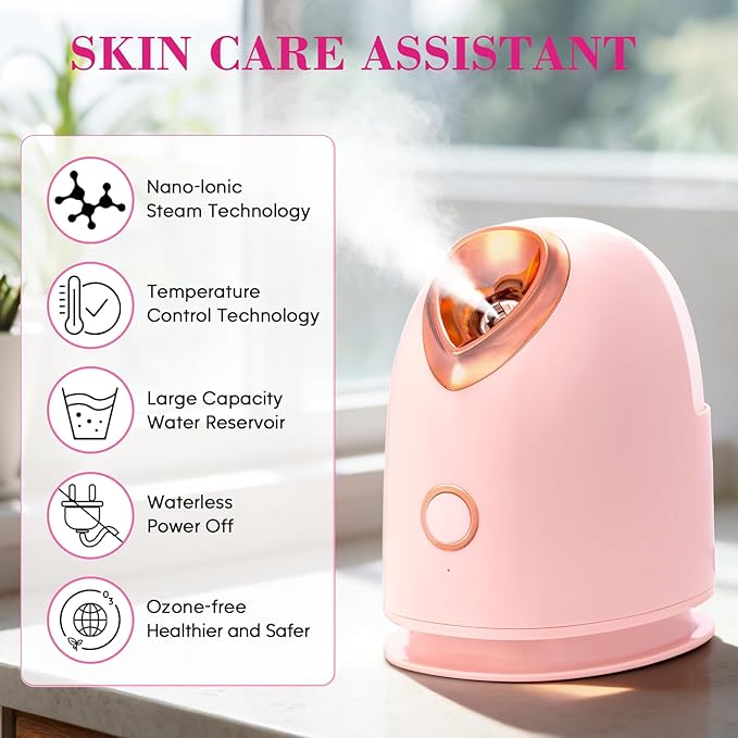 Facial Steamer Spa Kit with 17 Skin Care Tools, Nano Ionic Face Steamer for Deep Cleaning Unclogs Pores, Warm Mist Humidifier Steamer for Face Home Sauna SPA, Self Care Gifts for Women