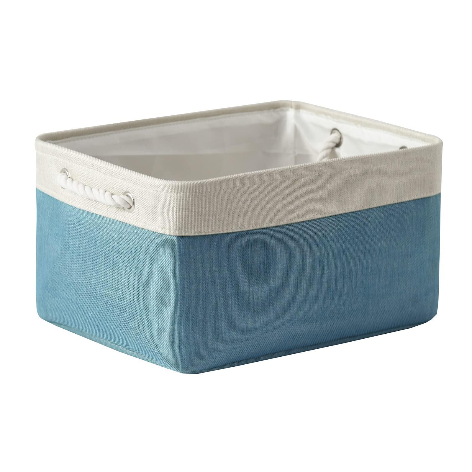 TheWarmHome Fabric Storage Bin with Handles,Storage Basket for Home Storage and Organization, Shelf Basket with Cover for Living Room Bedroom Closet（White & Green Large,15.7L*11.8W*8.3H