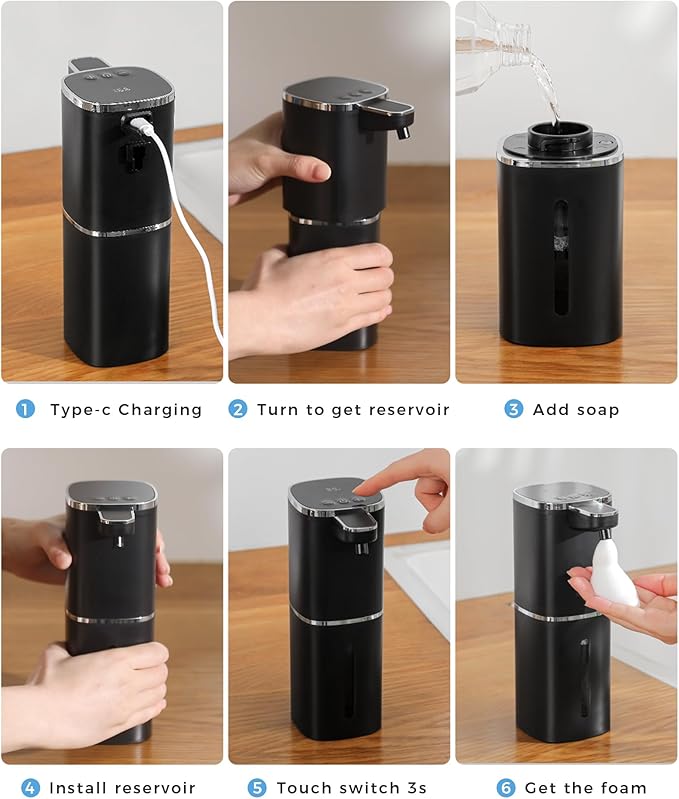 2 Pack Automatic Foaming Soap Dispenser, Touchless Rechargeable