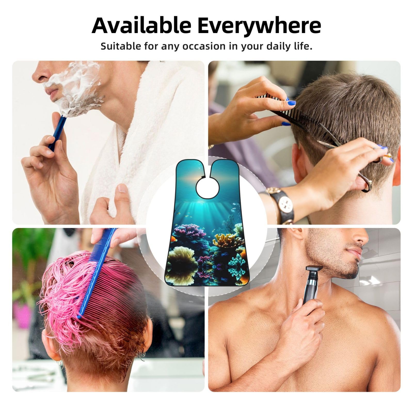 YQxwJL Underwater Scenery Print Beard Bib Shaving Apron, Beard Hair Trimming Cape Gift For Dad