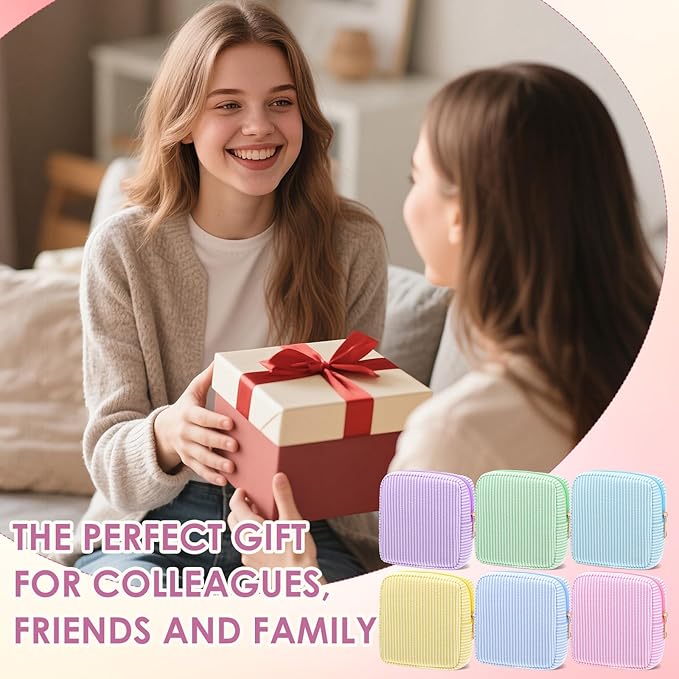 Sanwuta Seersucker Cosmetic Bag Bulk Striped Makeup Bag for Women Aesthetic Cute Travel Toiletry Organizer Preppy Storage Pouch for Wedding Bridesmaid Mother's Day Teacher Gift(Small,Macaron Color,6)